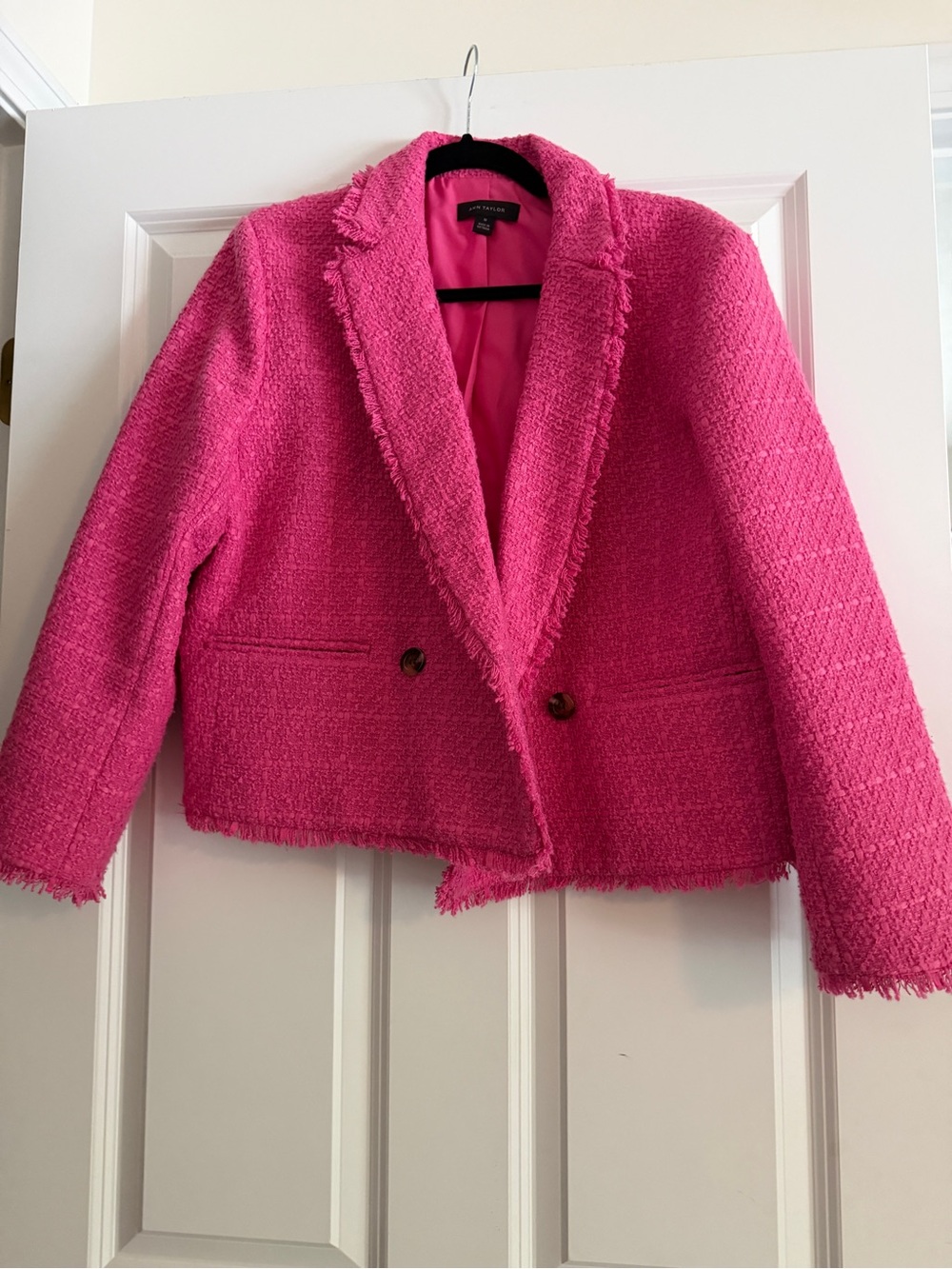Ann Taylor Hot Pink Tweed Cropped Blazer
